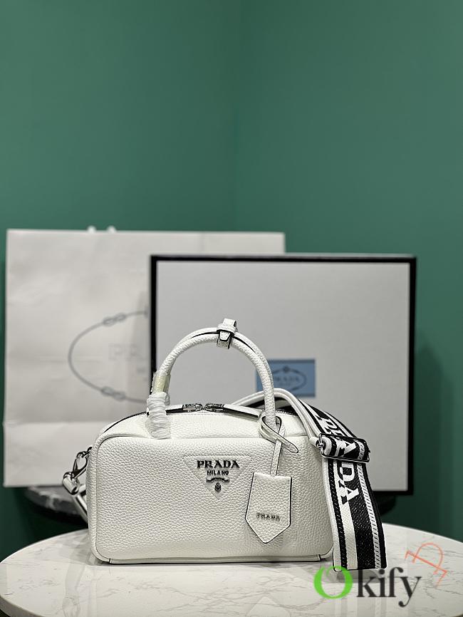 Okify Prada Leather Top Handle Bag In White 1BB102 24x12x8.5cm - 1