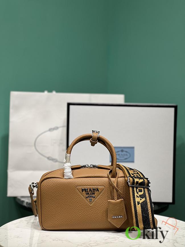 Okify Prada Leather Top Handle Bag In Brown 1BB102 24x12x8.5cm - 1