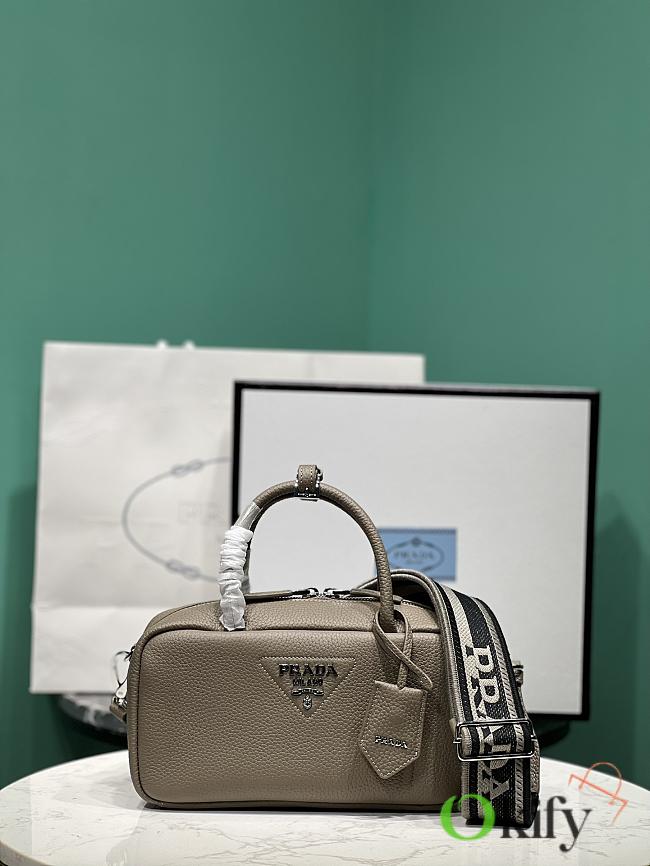 Okify Prada Leather Top Handle Bag In Gray 1BB102 24x12x8.5cm - 1