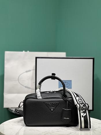 Okify Prada Leather Top Handle Bag In Black 1BB102 24x12x8.5cm