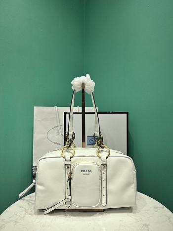 Okify Prada Dangle Medium Leather Top Handle Bag In White 1BB138 30x14x13.5cm