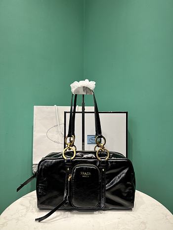 Okify Prada Dangle Medium Leather Top Handle Bag In Black 1BB138 30x14x13.5cm