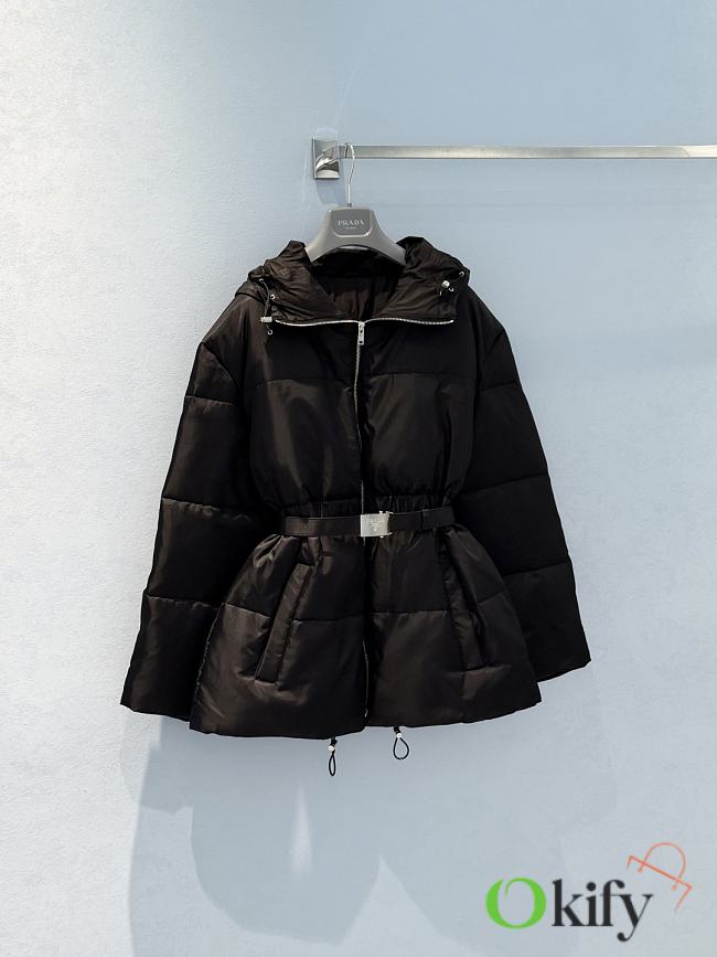 Okify Prada Black Waist Hooded Down Jacket For Women - 1