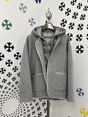 Okify Moncler Gray Layered Wool Jacket With Hoodie And Quilted Lining Unisex - 1