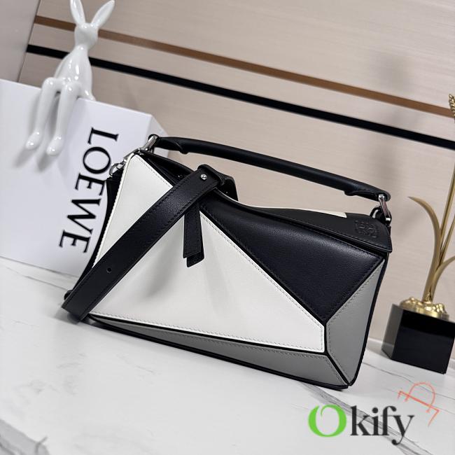 Okify Loewe Puzzle Small Bag In Black, White And Gray Nappa Calfskin 24x16.5x10.5cm - 1