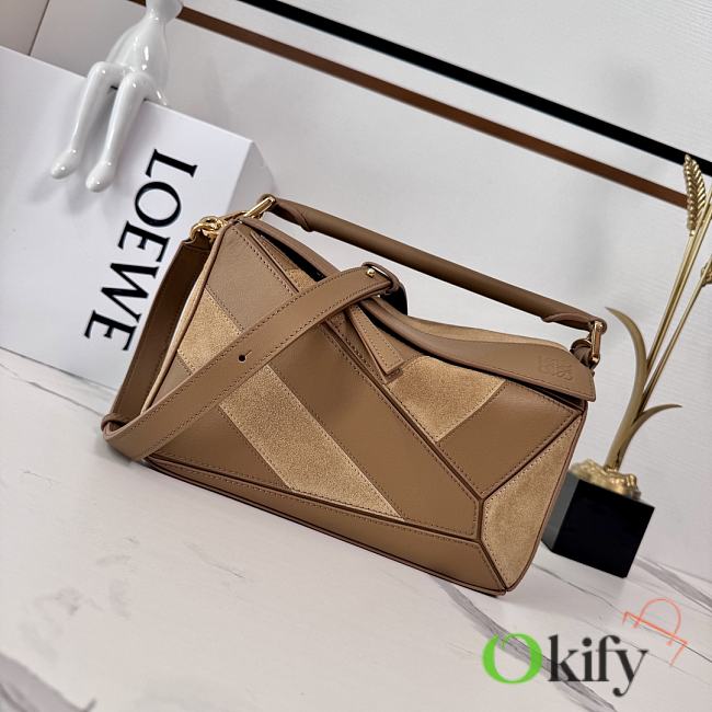 Okify Loewe Puzzle Small Bag In Brown Calfskin And Suede 24x16.5x10.5cm - 1