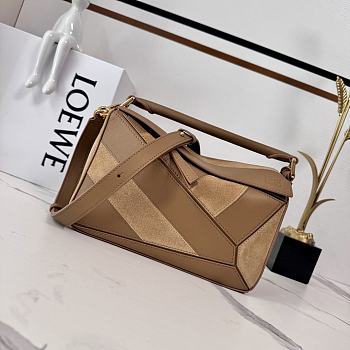 Okify Loewe Puzzle Small Bag In Brown Calfskin And Suede 24x16.5x10.5cm