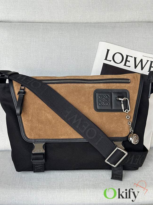Okify Loewe Flex Medium Messenger Bag In Black Canvas And Brown Suede 38x27x9.5cm - 1