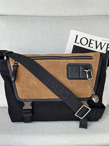 Okify Loewe Flex Medium Messenger Bag In Black Canvas And Brown Suede 38x27x9.5cm