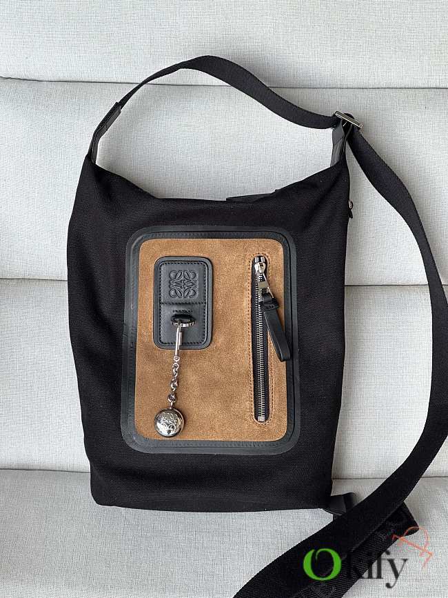 Okify Loewe Flex Small Loop Bucket Bag Black Canvas And Brown Suede 32x12x28cm - 1
