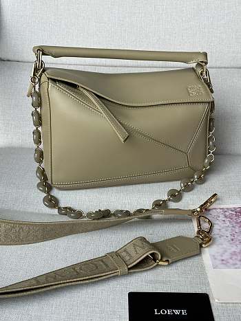 Okify Loewe Puzzle Edge Bag In Dark Green With Metal Chain 24x10.5x16cm