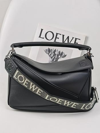 Okify Loewe Puzzle Edge Bag In Black With White And Gray Strap 24x10.5x16cm