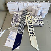 Okify Dior Blue Twill Silk Scarf 105x6cm  - 6