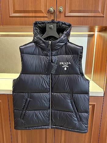 Okify Prada Black Hooded Sleevesless Down Jacket Unisex