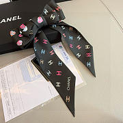 Okify CC Black Twilly Scarf With Little Hearts 120x6cm - 6