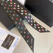 Okify CC Black Twilly Scarf With Little Hearts 120x6cm - 5