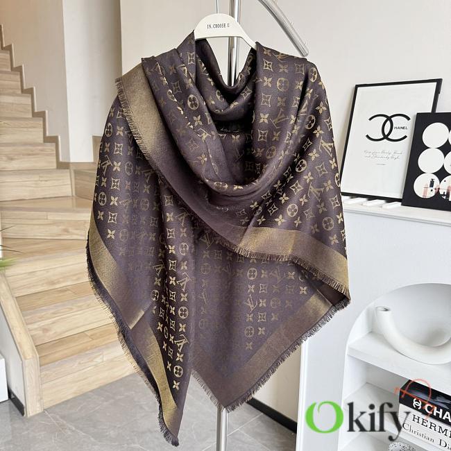 Okify Louis Vuitton Brown Wool And Silk Square Scarf 140x140cm - 1