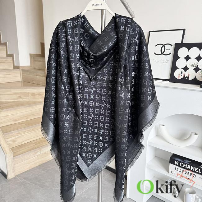 Okify Louis Vuitton Black Wool And Silk Square Scarf 140x140cm - 1