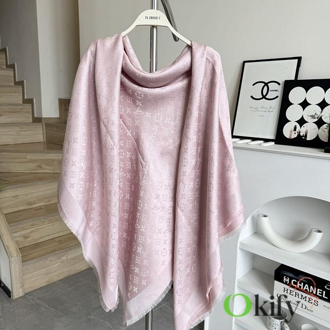 Okify Louis Vuitton Light Pink Wool And Silk Square Scarf 140x140cm - 1