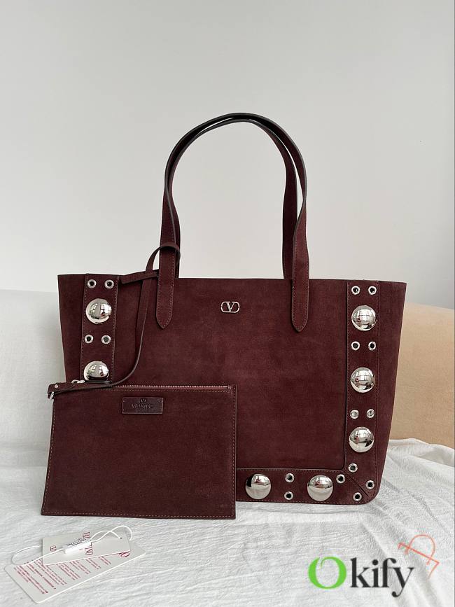 Okify Valentino Garavani Nellcôte Bag In Deep Burgundy Suede 40x30x13cm - 1
