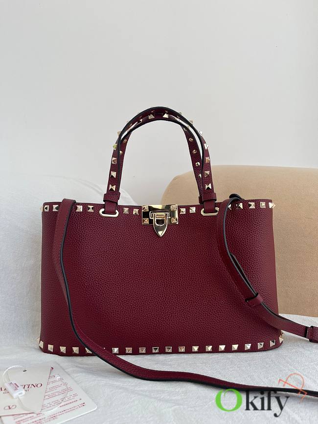 Okify Valentino Garavani Rockstud Large Bag In Dark Red 32x29x7cm - 1