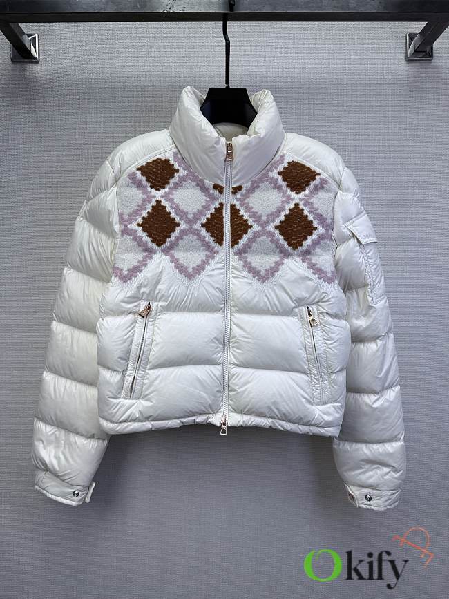 Okify Moncler Megara White Wool Short Down Jacket For Women - 1