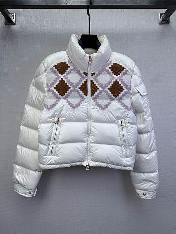 Okify Moncler Megara White Wool Short Down Jacket For Women