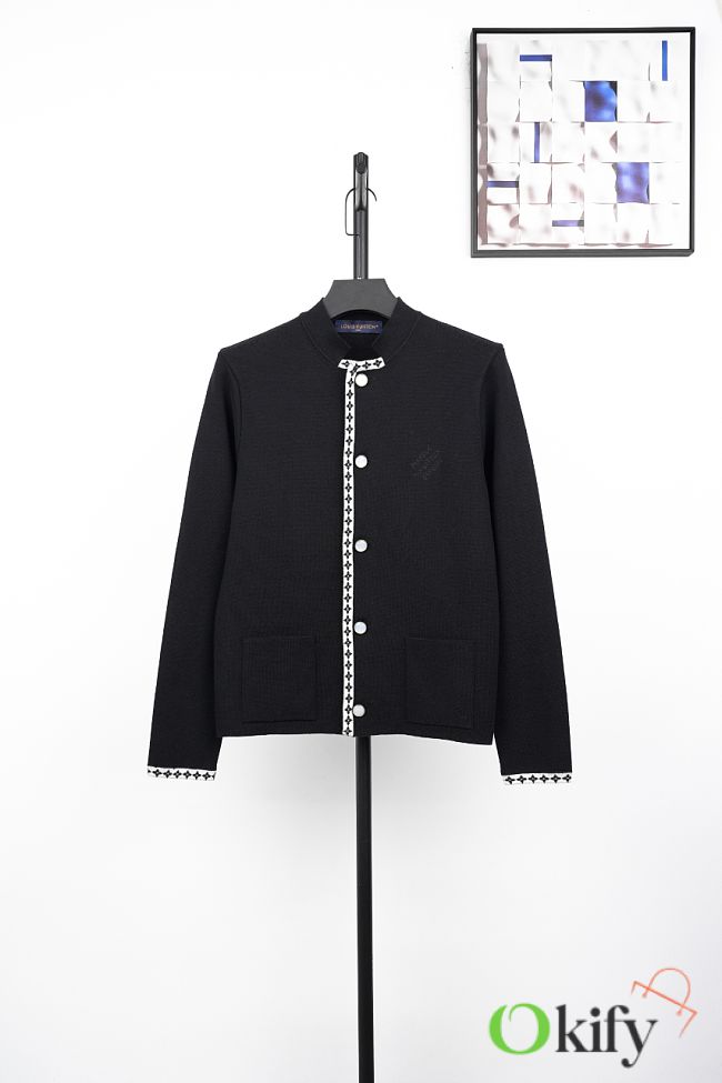 Okify Louis Vuitton Black Knitted Cardigan Jacket Unisex - 1