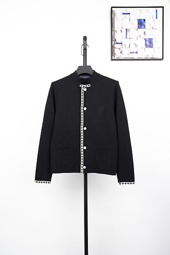 Okify Louis Vuitton Black Knitted Cardigan Jacket Unisex