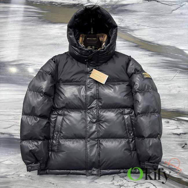 Okify Burberry Black Plaid Hooded Down Jacket  - 1