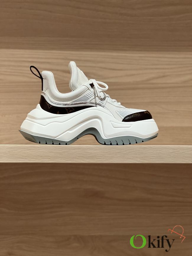 Okify Louis Vuitton Archlight 2.0 White Sneakers With Brown Monogram   - 1