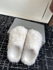 Okify Balenciaga White Thick Sole Wool Slippers - 5