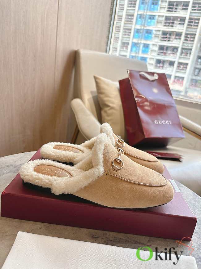Okify Gucci Prince Town Light Brown Horsebit Mule Loafers  - 1