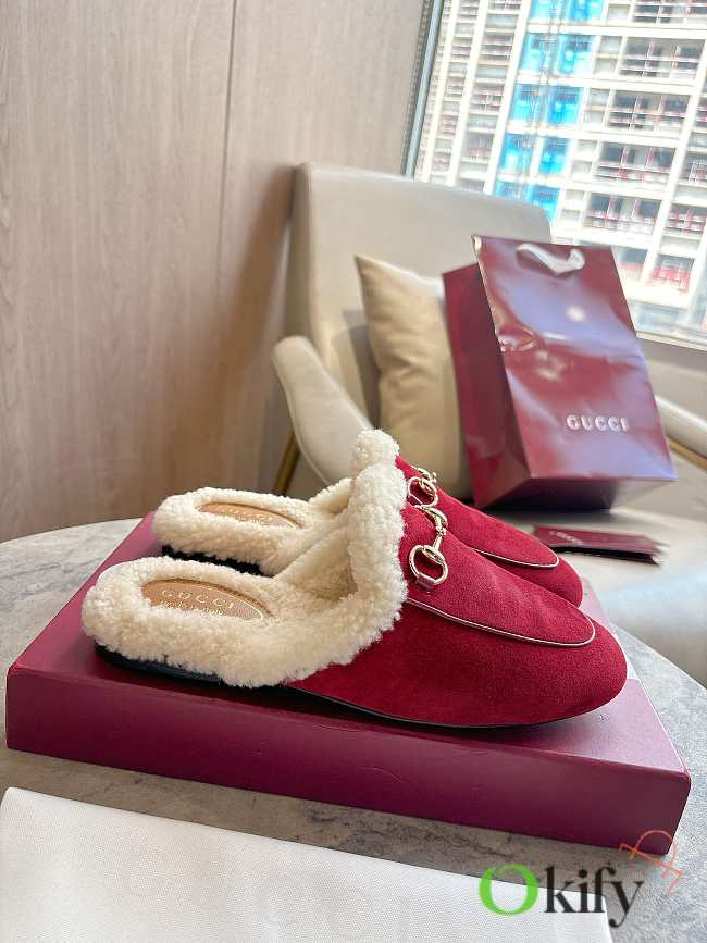 Okify Gucci Prince Town Red Horsebit Mule Loafers  - 1