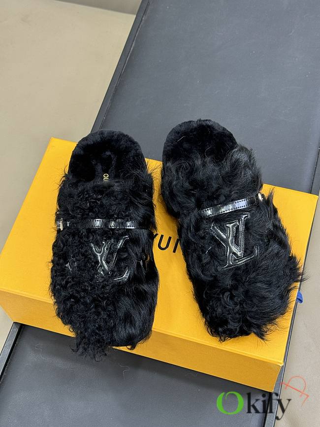 Okify Louis Vuitton Tuscan Black Wool Slippers - 1
