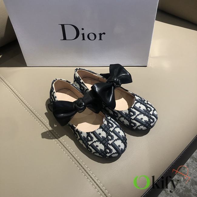 Okify Dior Black Oblique Bow Doll Shoes For Kids - 1