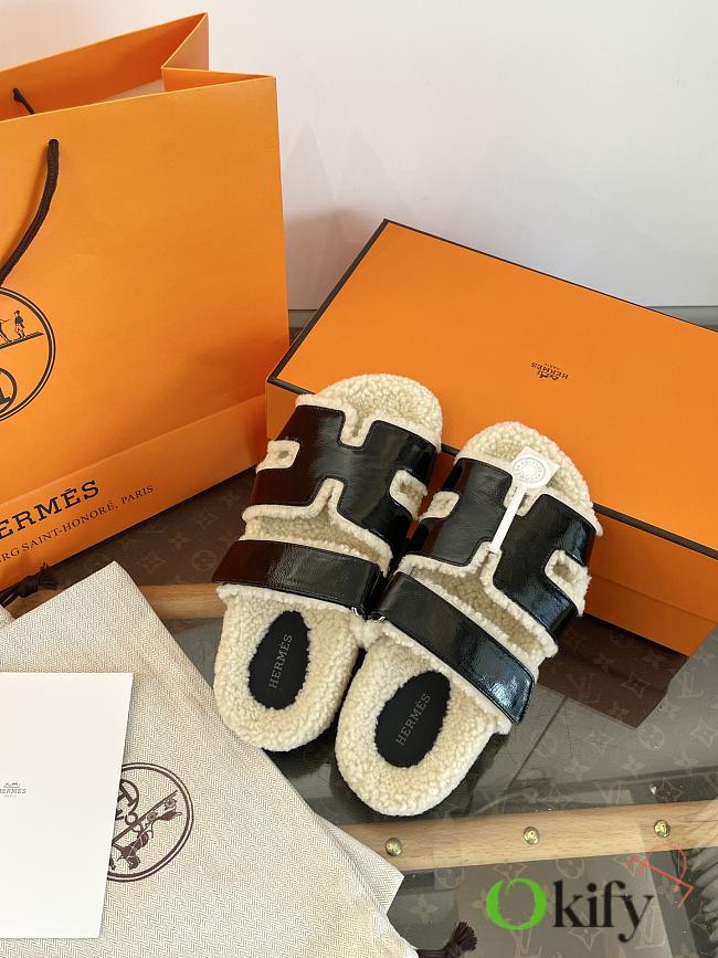 Okify Hermes Wool Black Slippers - 1