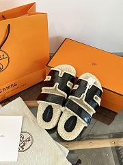 Okify Hermes Wool Black Slippers - 1