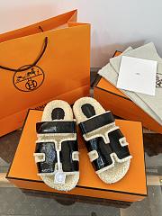 Okify Hermes Wool Black Slippers - 5