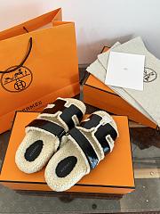 Okify Hermes Wool Black Slippers - 6