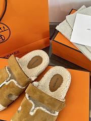 Okify Hermes Brown Suede Wool Slippers - 6