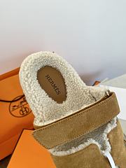 Okify Hermes Brown Suede Wool Slippers - 5