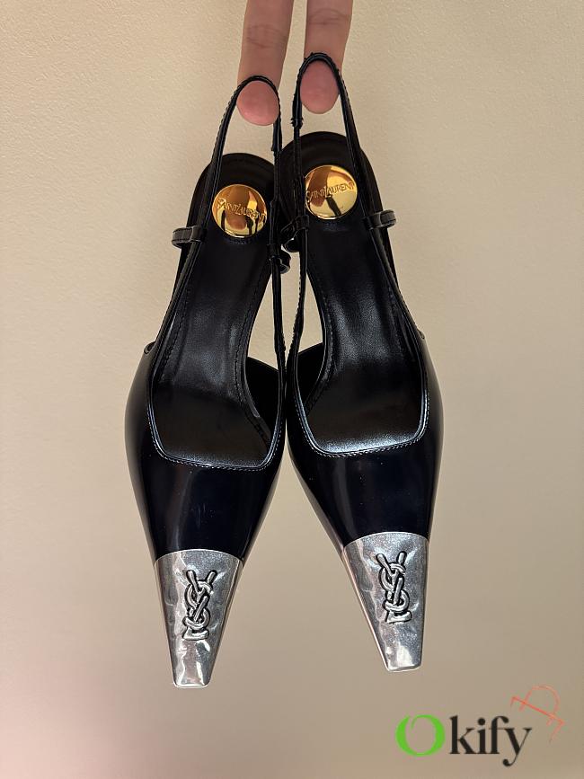 Okify YSL Black Heels With Silver Toe 8cm - 1