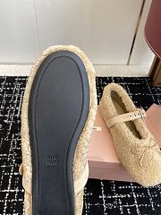 Okify MiuMiu Deck Beige Wool Ballet Shoes  - 5