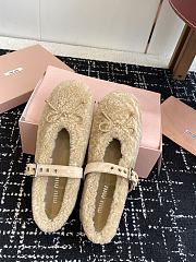 Okify MiuMiu Deck Beige Wool Ballet Shoes  - 4