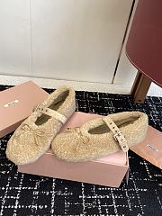 Okify MiuMiu Deck Beige Wool Ballet Shoes  - 3