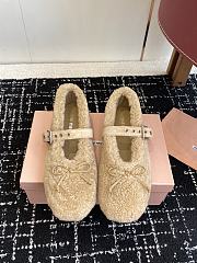 Okify MiuMiu Deck Beige Wool Ballet Shoes  - 2