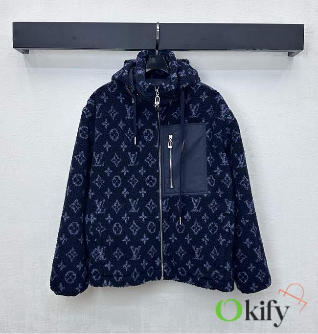 Okify Louis Vuitton Dark Blue Wool Hooded Jacket Unisex  - 1