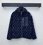 Okify Louis Vuitton Dark Blue Wool Hooded Jacket Unisex  - 1
