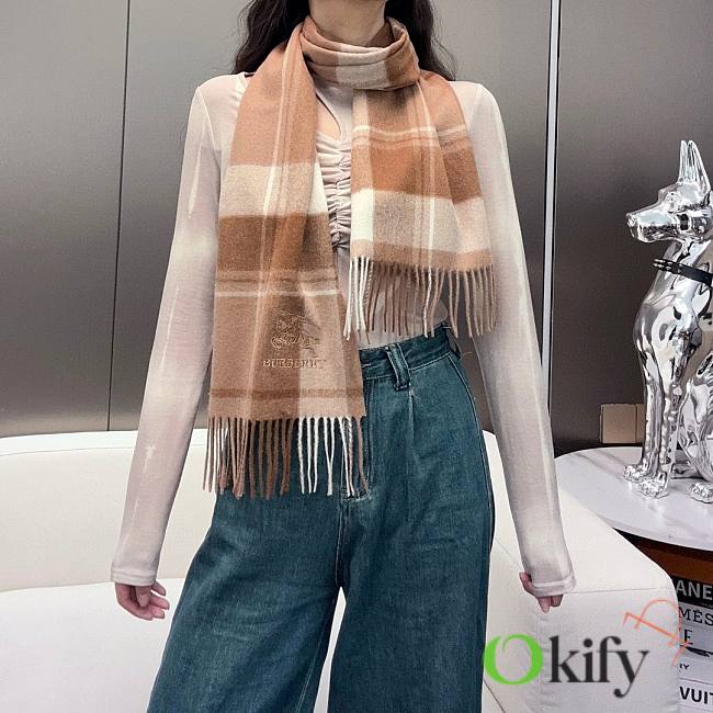Okify Burberry Brown Cashmere Scarf 180x30cm - 1
